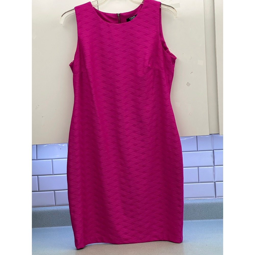 Chaps Fuchsia Pink Textured Sleeveless Sheath Dress Size 12 Zip Back